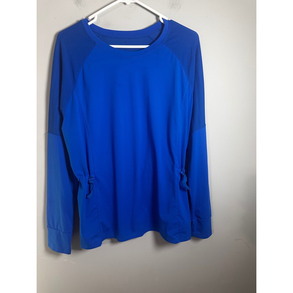 Fabletics Womens Royal Blue Cinch Side Mesh Panel Long Sleeve Active Top Large
